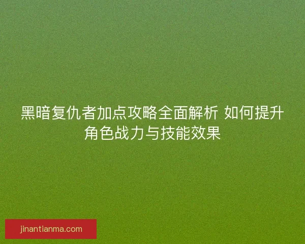 黑暗复仇者加点攻略全面解析 如何提升角色战力与技能效果