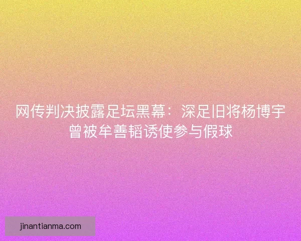 网传判决披露足坛黑幕：深足旧将杨博宇曾被牟善韬诱使参与假球